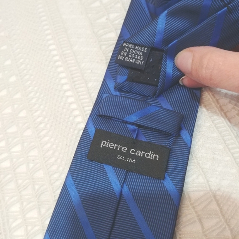 Pierre Cardin slim skinny blue Diagonal stripes Tone-on-Tone tie